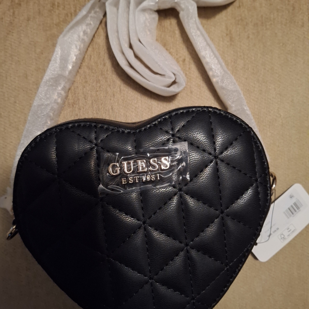 Guess Black Quilted Heart Mini Bag